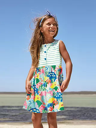 Mini Boden Girl's Hotchpotch Tiered Coral Reef Print Jersey Dress in Multi (Slightly Defect)