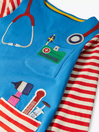 Mini Boden Girl's Doctor Applique Pocket Jersey Tunic in Elizabethan Blue (Slightly Defect)