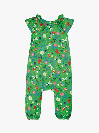 Frugi Girl's Esther Short Sleeve Romper in Green/Multi