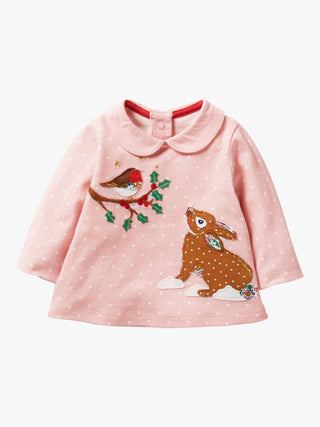 Baby Boden Spot Rabbit & Robin Top in Soft Pink (SLIGHTLY DEFECT)