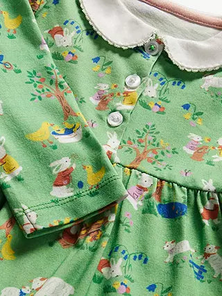 Baby Boden Kids Long Sleeve Jersey Collared Dress in Green/Fountain Spring Time (Slightly Defect)