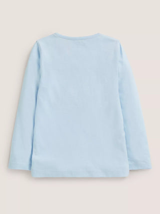 Mini Boden Girl's Long Sleeve Superstitch T-Shirt in Provence Blue Unicorn (Slightly Defect)