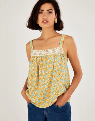 Women’s Ditsy Crochet Trim Cami Top in Yellow