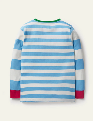 Mini Boden Boy's Breton Applique T-shirt in Surfboard Blue Geniua Pig (Slightly Defect)