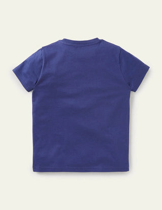 Mini Boden Boy's Applique Dude T-shirt in Starboard Blue Sloth (Slightly Defect)