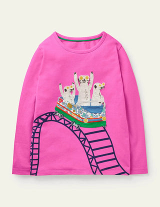 Mini Boden Girl's Front & Back Applique Amesument T-shirt in Tickled Pink Meerkats (Slightly Defect)