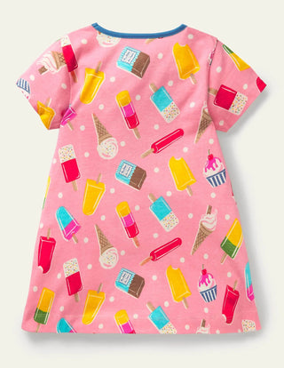 Mini Boden Girl's Printed Tunic in Pink Lemonade Ice Cream Spot (Slightly Defect)