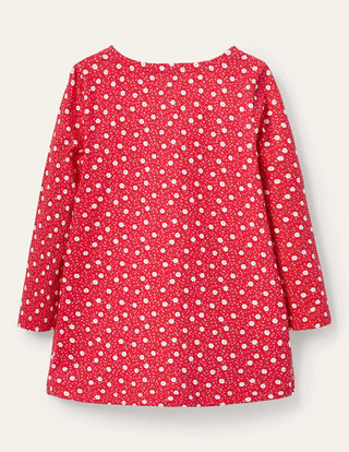 Mini Boden Girl's Applique Pocket Tunic in Floral Ditsy Rose Deer (Slightly Defect)