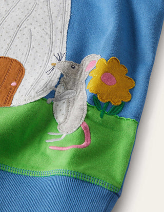 Mini Boden Cosy Applique Sweatshirt in Elizabethan Blue Toadstool (SLIGHTLY DEFECT)i