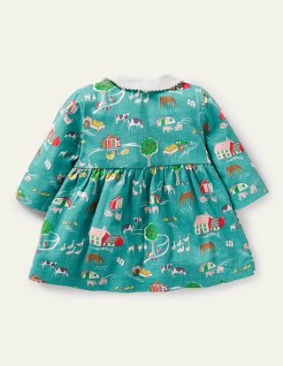 Baby Boden Jersey Collared Dress in Brook Blue Farmyard