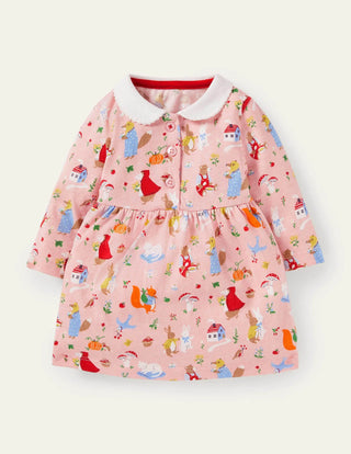 Baby Boden Baby Cosy Printed Dress in Red Festive Guinea Pigs