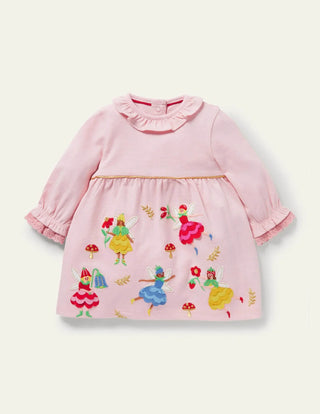 Baby Boden Jersey Applique Dress in Boto Pink Fairies