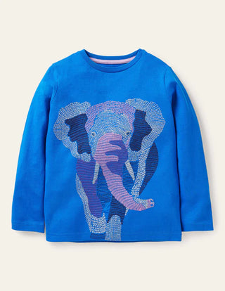 Mini Boden Superstitch T-shirt in Bold Blue Elephant (Slightly Defect)