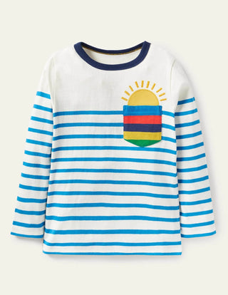 Mini Boden Boy's Breton Top in Weather Ivory/Moroccan Blue (Slightly Defect)