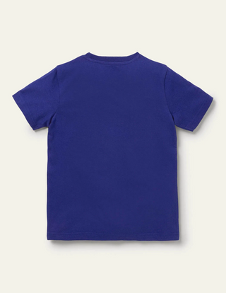 Mini Boden Boy's Short Sleeve Superstitch T-shirt in Blue Wave Tiger (Slightly Defect)