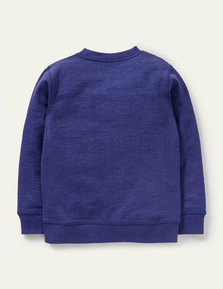 Mini Boden Boy's Long Sleeve Boucle Applique Crab Sweatshirt in Starboard Blue