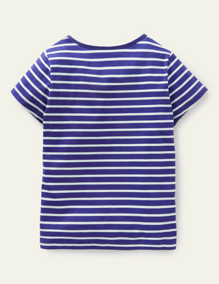 Mini Boden Girl's Build your own Applique Top in Blue Wave / Ivory Guinea Pig (Slightly Defect)