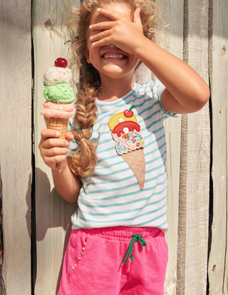 Mini Boden Girl's Build your own Applique Top in Georgian Blue/ Ivory Ice Cream (Slightly Defect)