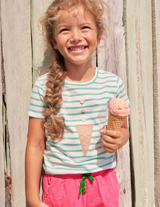 Mini Boden Girl's Build your own Applique Top in Georgian Blue/ Ivory Ice Cream (Slightly Defect)