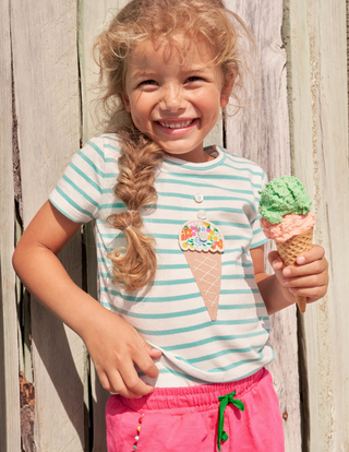 Mini Boden Girl's Build your own Applique Top in Georgian Blue/ Ivory Ice Cream (Slightly Defect)