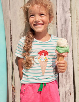 Mini Boden Girl's Build your own Applique Top in Georgian Blue/ Ivory Ice Cream (Slightly Defect)