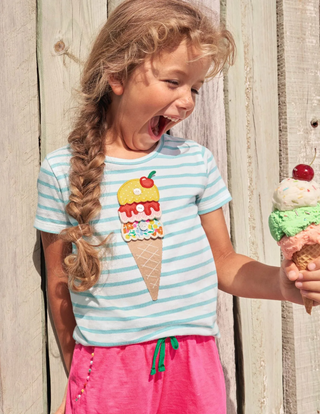 Mini Boden Girl's Build your own Applique Top in Georgian Blue/ Ivory Ice Cream (Slightly Defect)