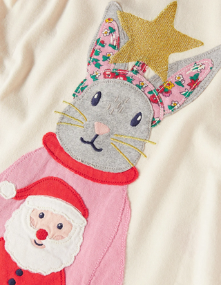 Mini Boden Front & Back T-shirt in Vanilla Pod Christmas Bunny