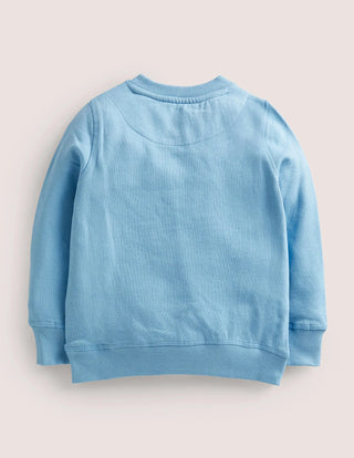 Mini Boden Girls' Long Sleeve Cosy Superstitch Sweatshirt in Dusty Blue Reindeer