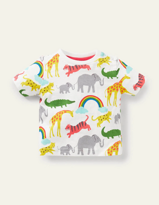 Baby Boden Short Sleeve Top in Ivory Animal Mix