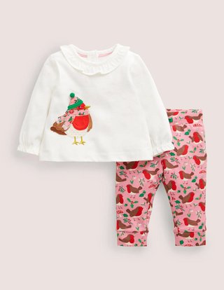 Baby Boden Applique Top & Leggings Set in Boto Pink Robins (SLIGHTLY DEFECT)