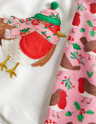 Baby Boden Applique Top & Leggings Set in Boto Pink Robins (SLIGHTLY DEFECT)