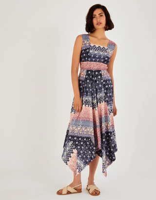 Women’s Sleeveless Floral Print Jersey Dress in Blue