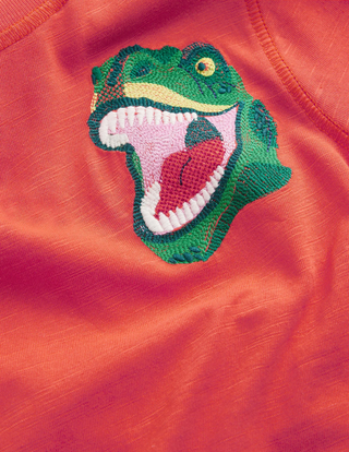 Mini Boden Boy's Washed Superstitch T-shirt in Mandarin Orange Dinosaur (Slightly Defect)