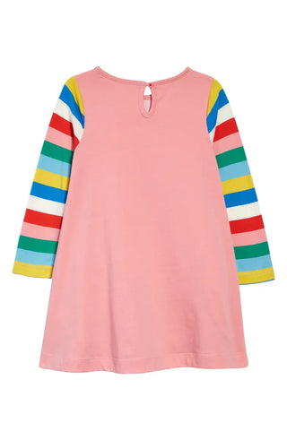 Mini Boden Girl's Big Applique Cotton Dress In Bright Petal Pink Tractor (Slightly Defect)