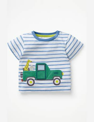 Baby Boden Vehicle Adventures T-shirt in White/Elizabethan Blue Truck