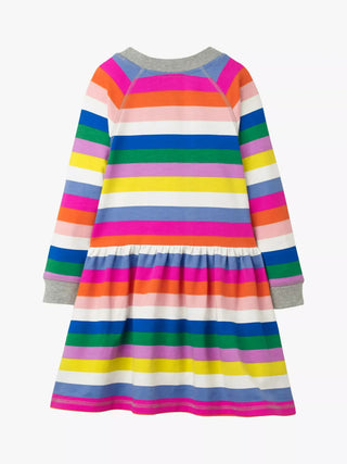 Mini Boden Girl's Long Sleeve Pretty Jersey Striped Sweat Dress in Rainbow (Slightly Defect)