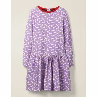 Mini Boden Girls' Printed Jersey Dress in Purple/ Sausage Dog (SLIGHTLY DEFECT)