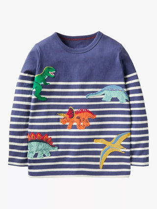 Mini Boden Boys' Applique Breton T-Shirt - Navy Jurassic World (Slightly Defect)