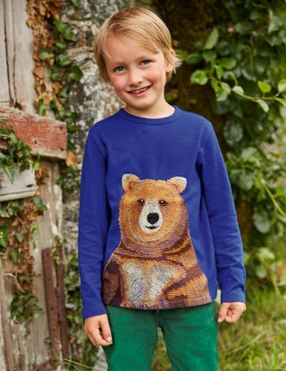 Mini Boden Boy's Bear Superstitch Embroidered T-shirt in Starboard Blue (Slightly Defect)