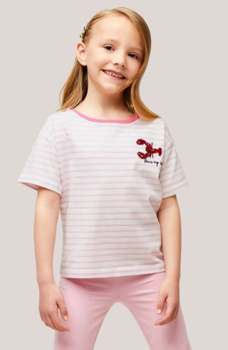 John Lewis & Partners Girl's Sequin Lobster Stripe T-Shirt in Pink