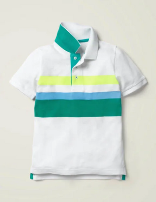 Mini Boden Boy's Pique Polo Shirt in White Neon Stripe (Slightly Defect)