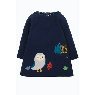 Frugi Girl's Peek a Boo Reversible Dress in Woodland Friends and Stars Owl