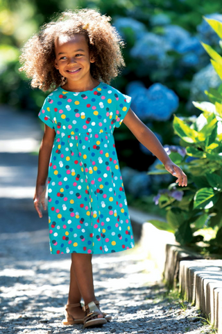 Frugi Girl's Faith Slub Dress in Rainbow Holi