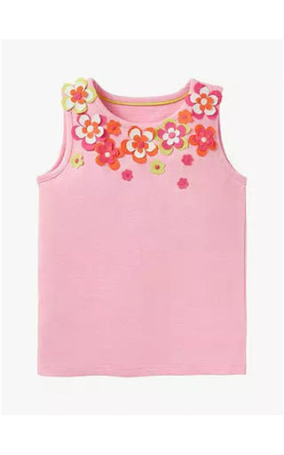 Mini Boden Girl's Flutter Flower Jersey Vest, Pink Lemonade