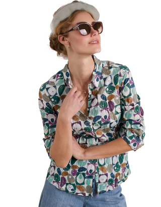 Women's Long Sleeve Cotton Summer Larissa Shirt in Geo Pebbles Mix