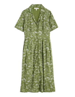 Women's Cotton Charlotte Dress in Marshland Birds Dark C