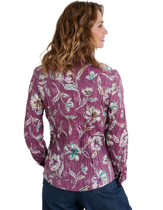 Women's Long Sleeve Cotton Summer Larissa Shirt in Linework Floral Heather (IMPERFECT)