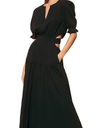 Women's Cotton Cheesecloth Cut Out Full-Length Dress in Black