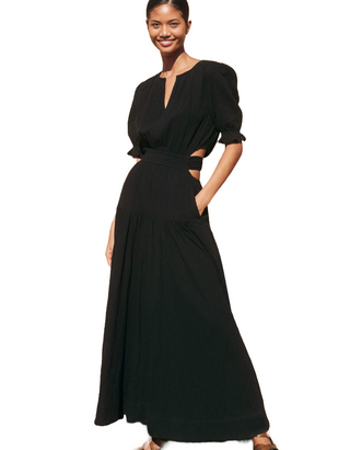 Women's Cotton Cheesecloth Cut Out Full-Length Dress in Black (IMPERFECT)