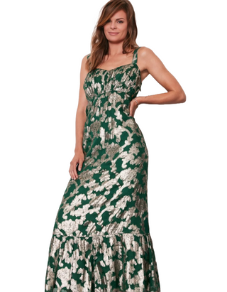 Women’s Metallic Maxi Jacquard Dress in Green/Multi